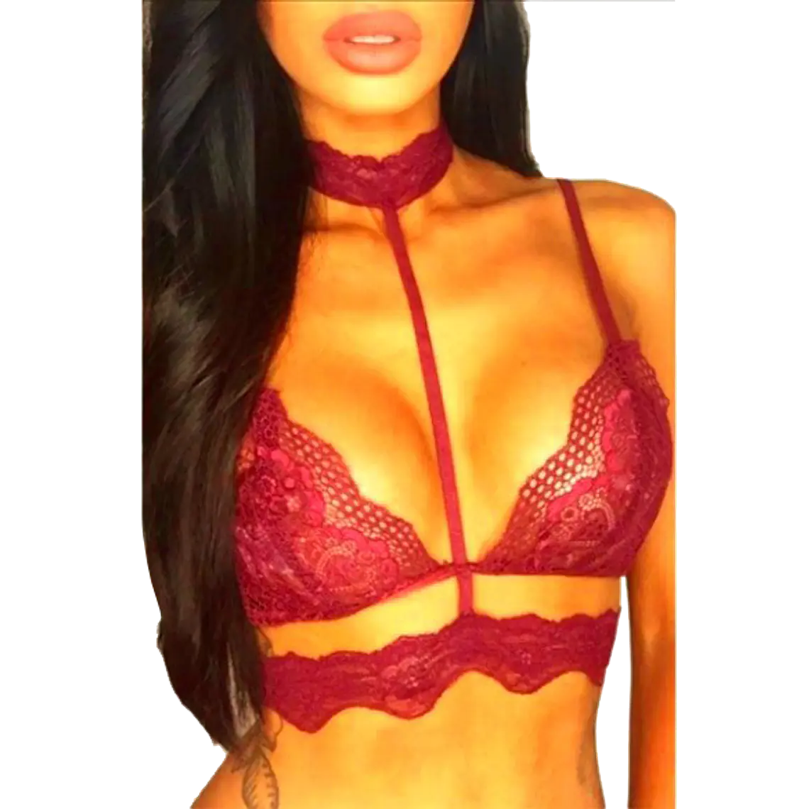 Bralette Carlotta rojo de encaje con choker