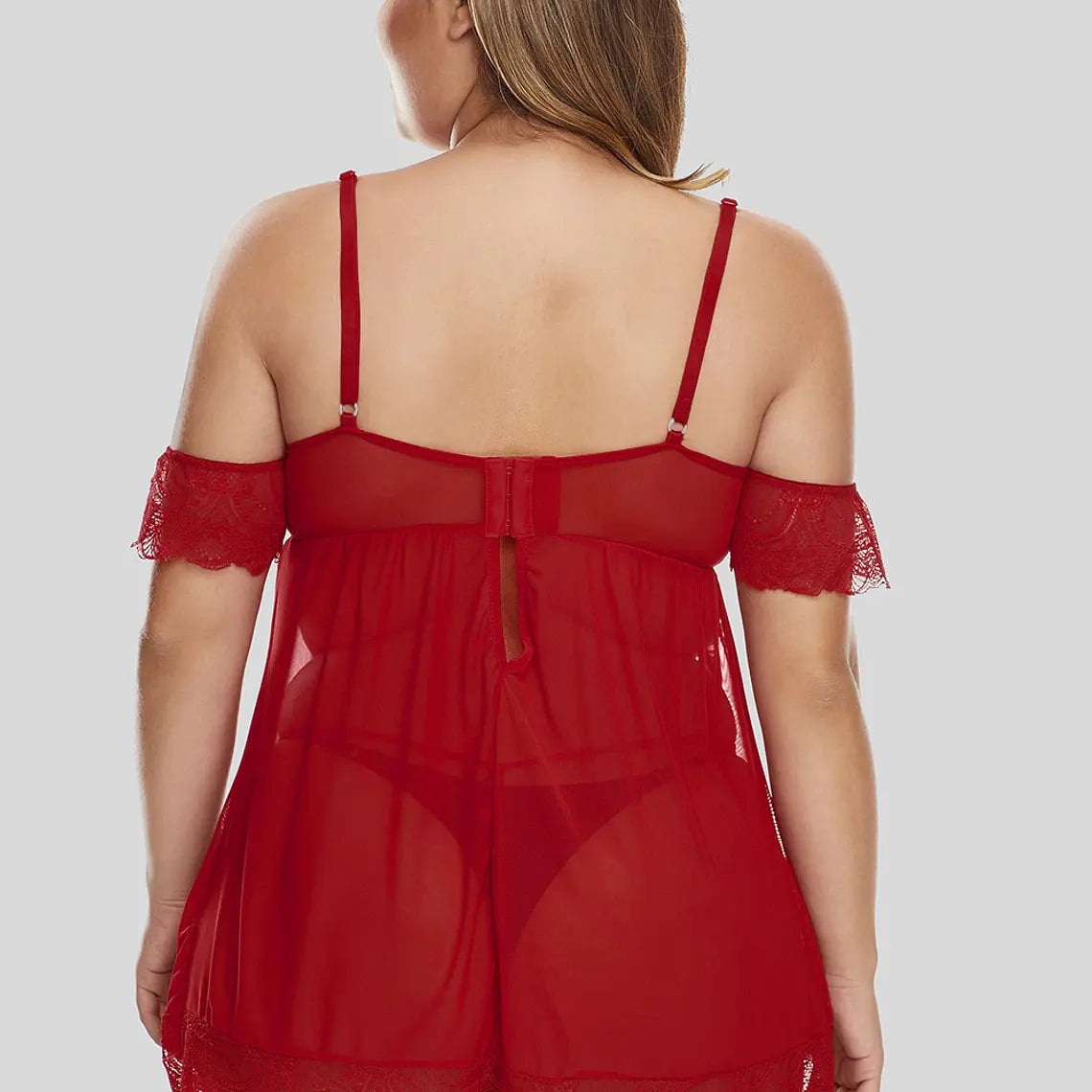 Babydoll Lace Rojo Manga Sin Hombros talla XL vista 2